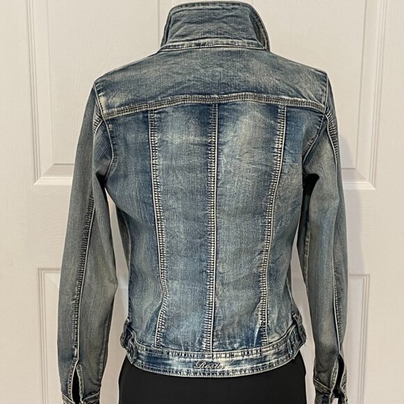 Rose Denim. Classic lady denim jacket , faded blue jean. Stretch denim. Size M. - Picture 2 of 13